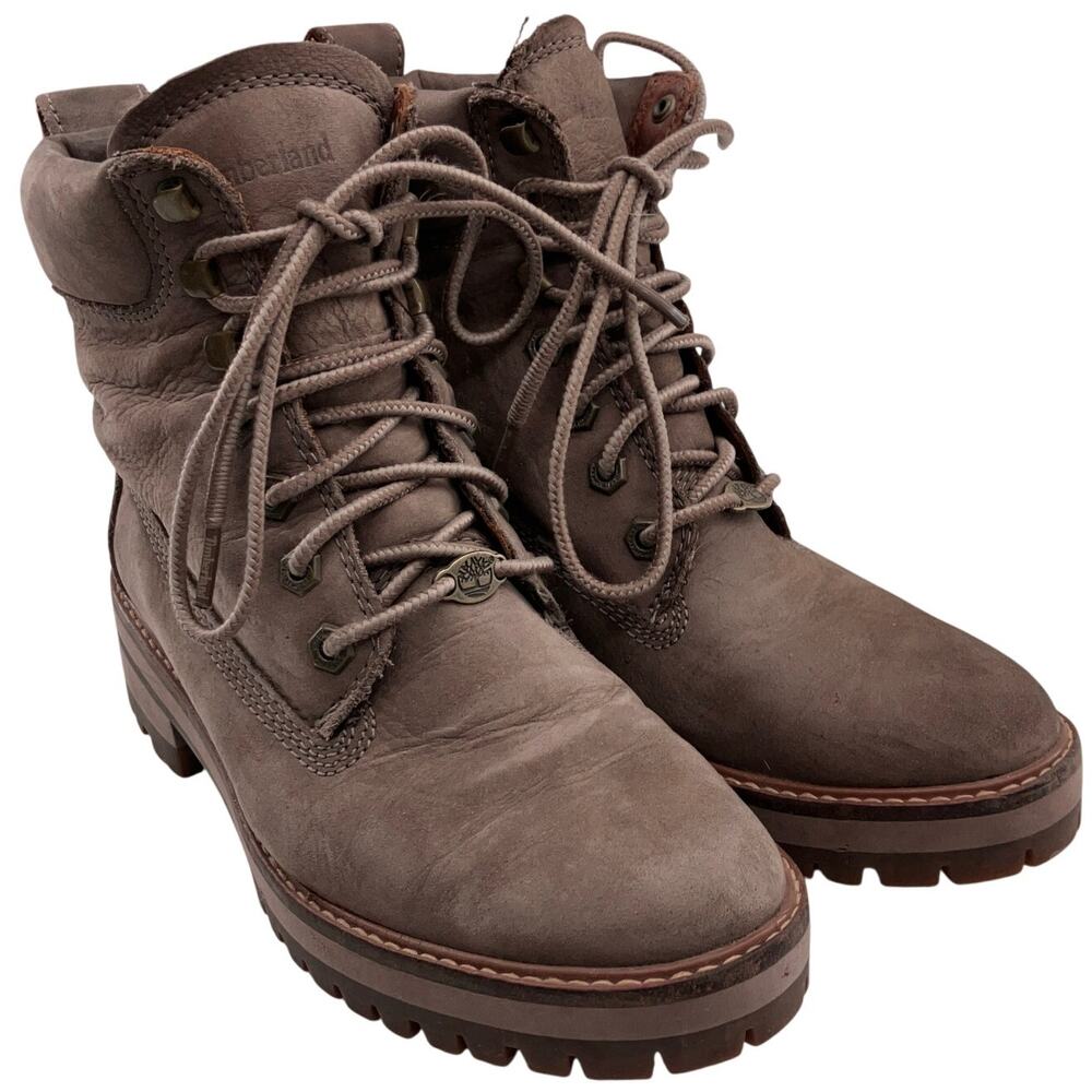 Timberland Gray Taupe Tree Courmayeur Valley Lace Up Heeled Leather Boots Shoes